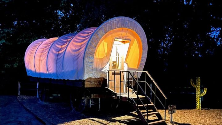 unique places to stay in Texas-covered wagon