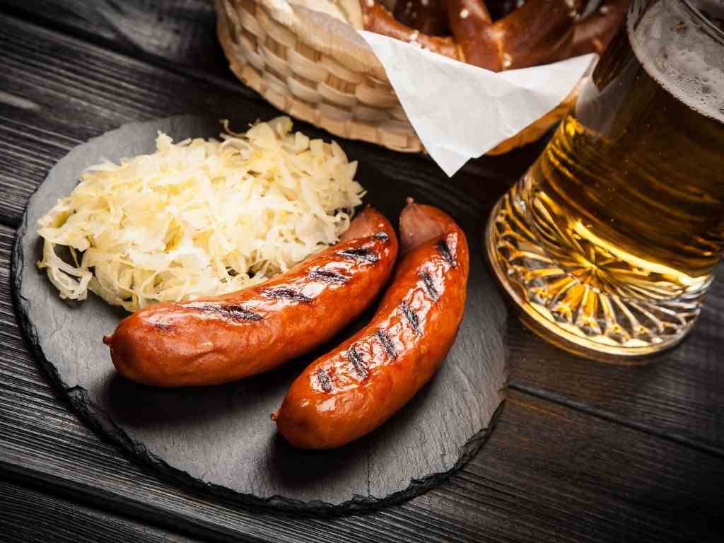 German food-sausage and saurkraut