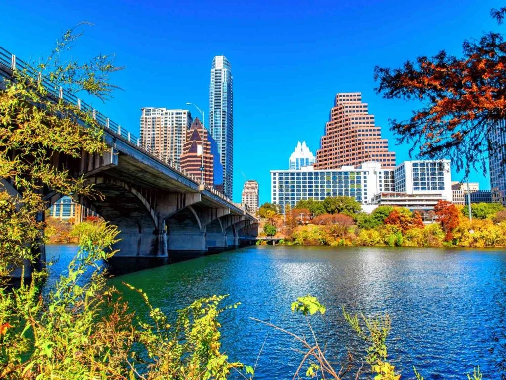 river by downtown Austin buildings