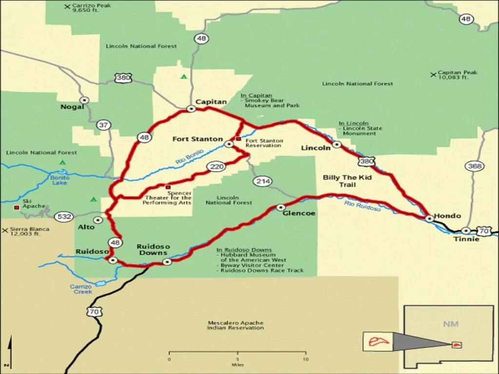 Map of the Billy the Kid Scenic Byway Loop