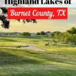 golf course with deer and the words things to do in the Highland Lakes of Burnet County, TX pin