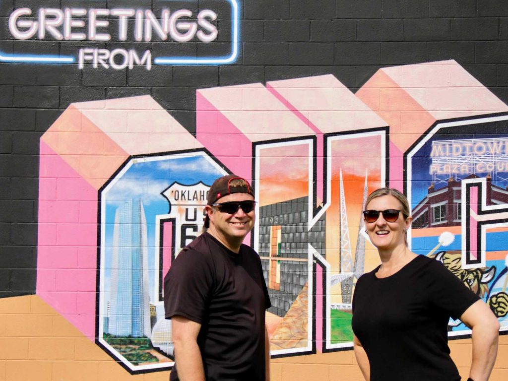 Marty and MIchelle at the Greeting From OKC mural