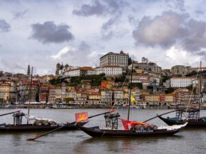 boats on river in Porto, Portugal